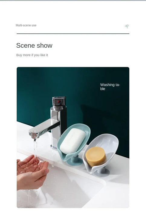 Leaf-Shaped Drain Soap Holder with Suction Cup – Grey Soap Box & Drying Rack (1pc)