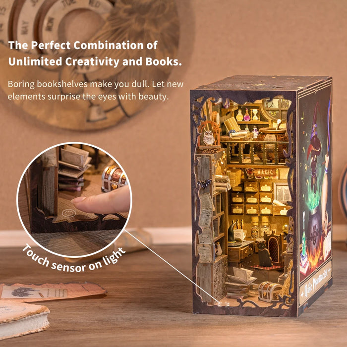 Book Nook Miniature Dollhouse Kit with Touch Light & Dust Cover — Nebula Common Room