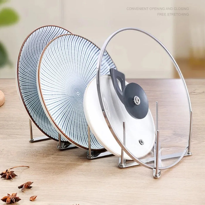 Retractable Stainless Steel Pot Lid & Plate Rack — Foldable Kitchen Organiser
