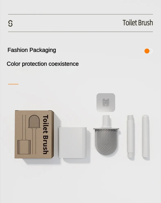 Mini Silicone Toilet Brush — Detachable Pole & Drip-Proof Holder