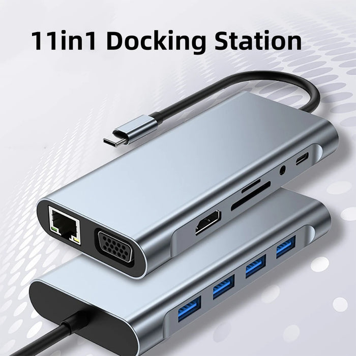 11-in-1 USB-C / Thunderbolt 3 Hub Docking Station with 4K HDMI, VGA, 100Mbps Ethernet, PD 100W, SD/TF, Audio