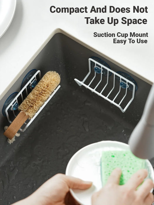 Stainless Steel Suction Cup Sponge Holder — Sink Caddy (Grey Silver / Black)