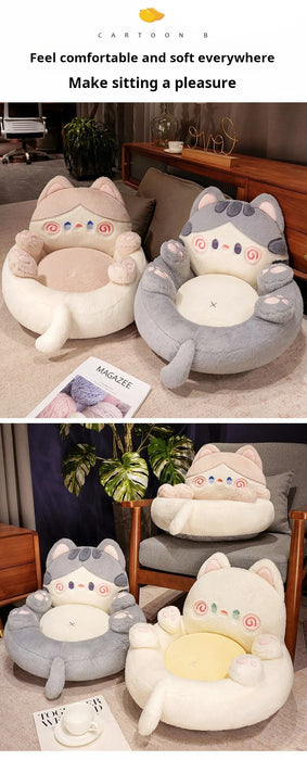 Tatami Floor Cushion with Backrest — 50×50cm Faux Rabbit Fur Lazy Seat (Grey/Pink)
