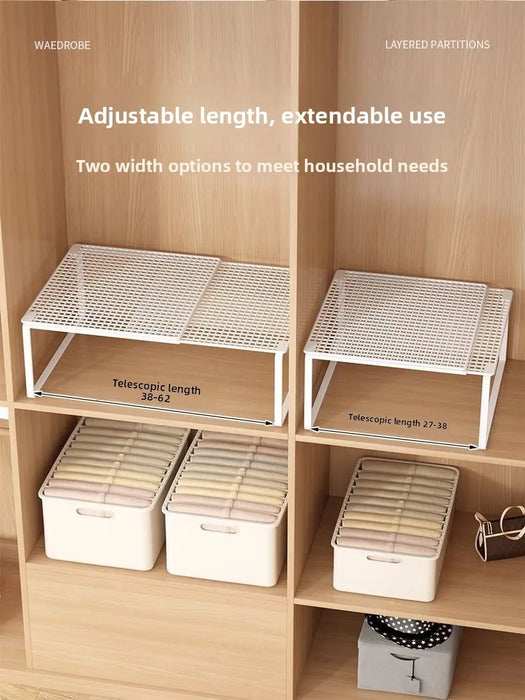 Adjustable Wardrobe Layered Shelves — Retractable Storage Rack for Closet, Cabinet and Shoe Organisation
