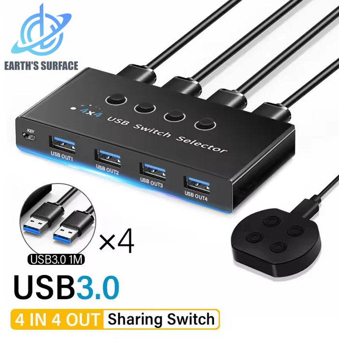 4 In 4 Out KVM USB3.0 Switch Shared Controller Hub Adapter USB2.0 Printer Splitter Switcher for PC Laptop Keyboard Mouse Monitor