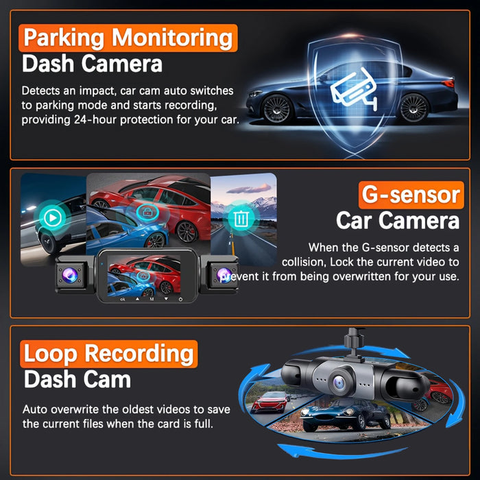 4‑Channel Dash Cam with 170° Front Lens, Night Vision & 24/7 Parking Monitor