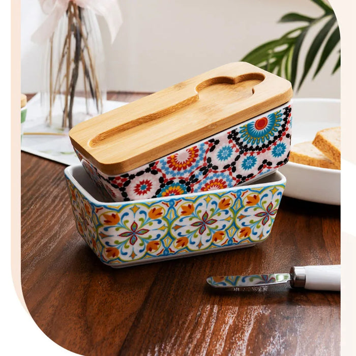 Country-style ceramic butter dish with built-in refrigeration – retro kitchen butter box