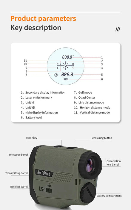 1000m Laser Rangefinder with Slope — 6× Magnification, Flag‑Lock & CR2 Powered