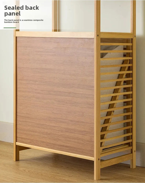 Adjustable Bamboo Laundry Hamper & Bathroom Rack with Pull-Out Shelves