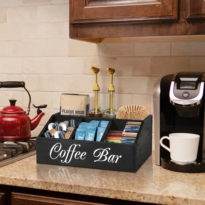 Wooden Coffee Bar Storage Basket – Rustic Farmhouse Counter Organiser