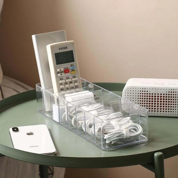 8-Compartment Transparent Acrylic Cable Organiser Box with Dustproof Cover