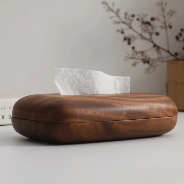 Nut‑brown Solid Wood Tissue Box Cover — Simple, Large Capacity Tissue Holder