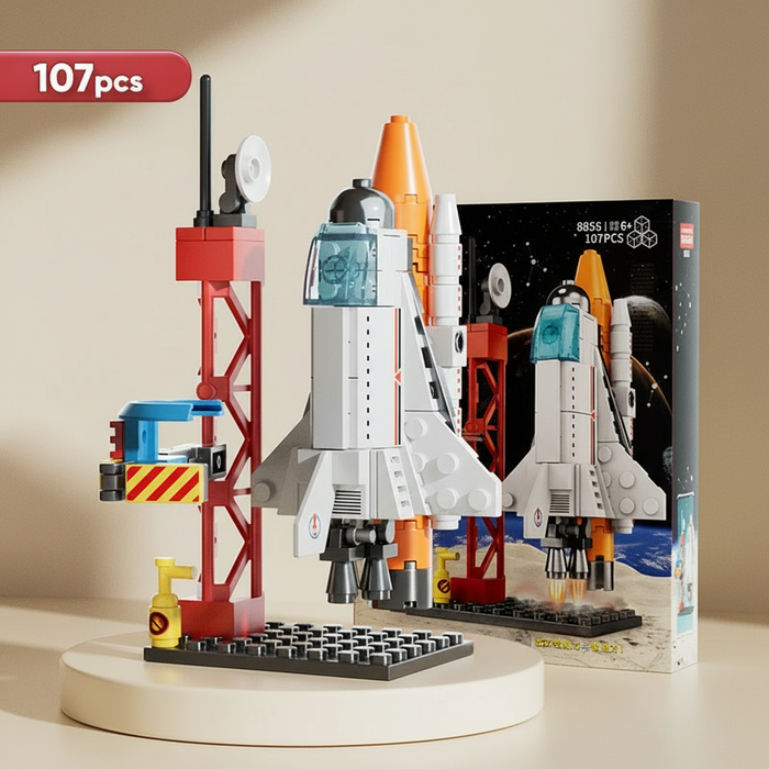 107-Piece DIY Space Rocket & Spaceship Building Set — Launch Centre Model (Plastic Bricks)