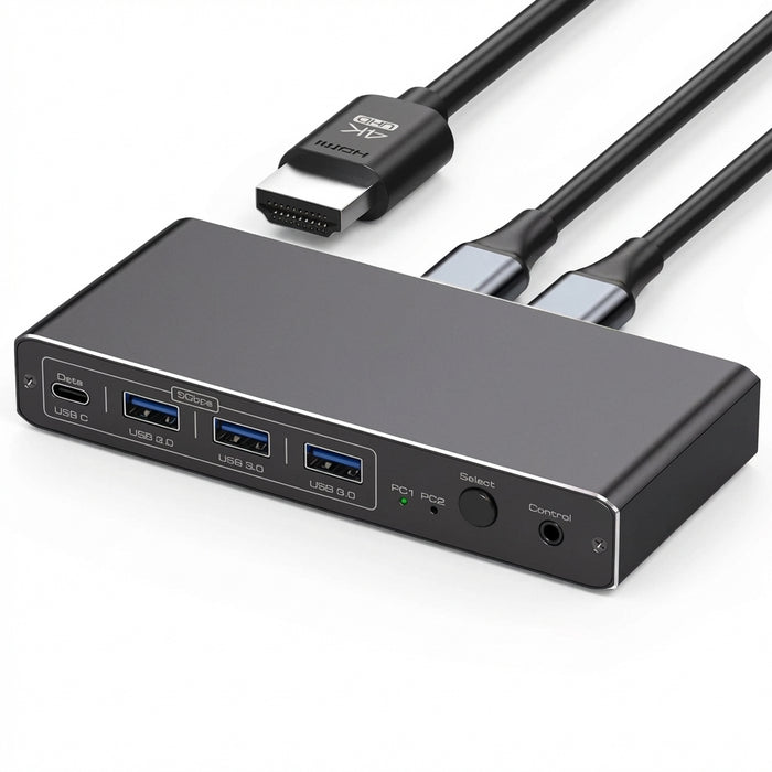 USB-C Thunderbolt HDMI KVM Switch — 2‑Port, 4K@60Hz & 2K@120Hz, 100W PD, 1 Monitor for 2 PCs
