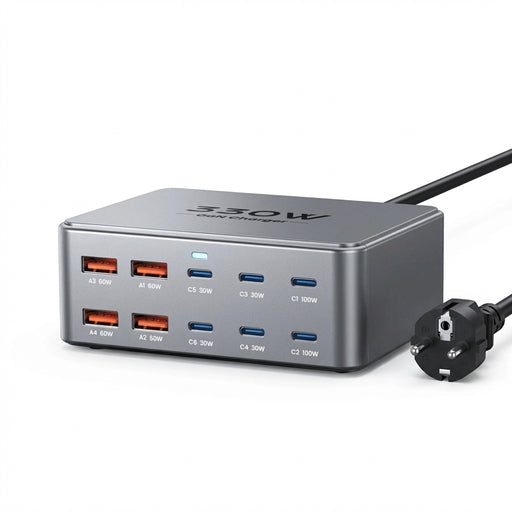 330W 10‑Port GaN USB‑C Charger — Dual 100W PD3.0/PPS Fast Charging Station