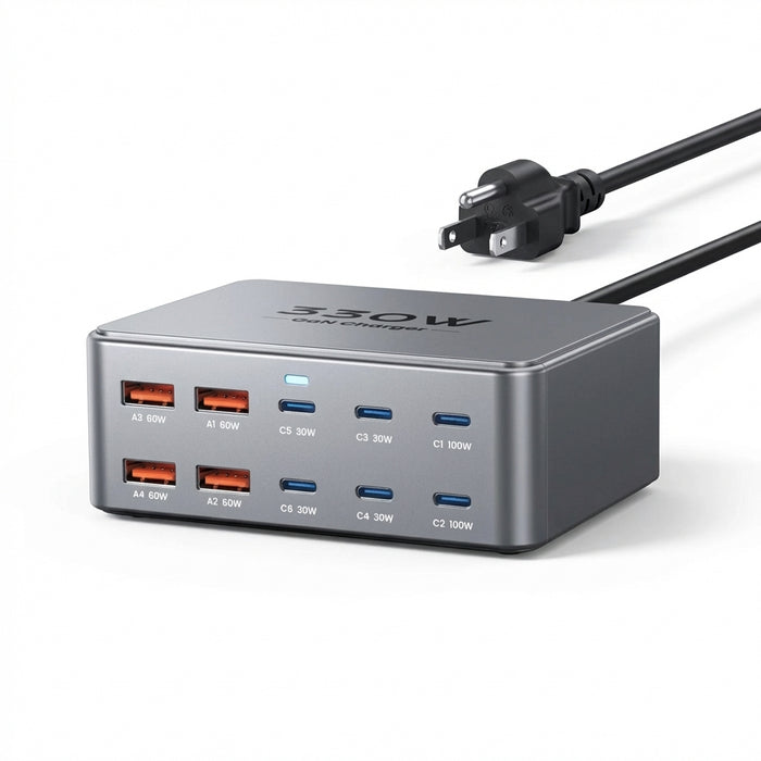 330W 10‑Port GaN USB‑C Charger — Dual 100W PD3.0/PPS Fast Charging Station