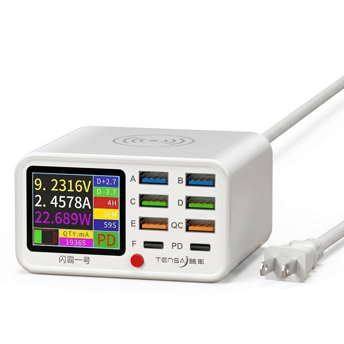 8-Port Wireless Fast Charging Station — 15W Wireless, 65W Total, PD & QC