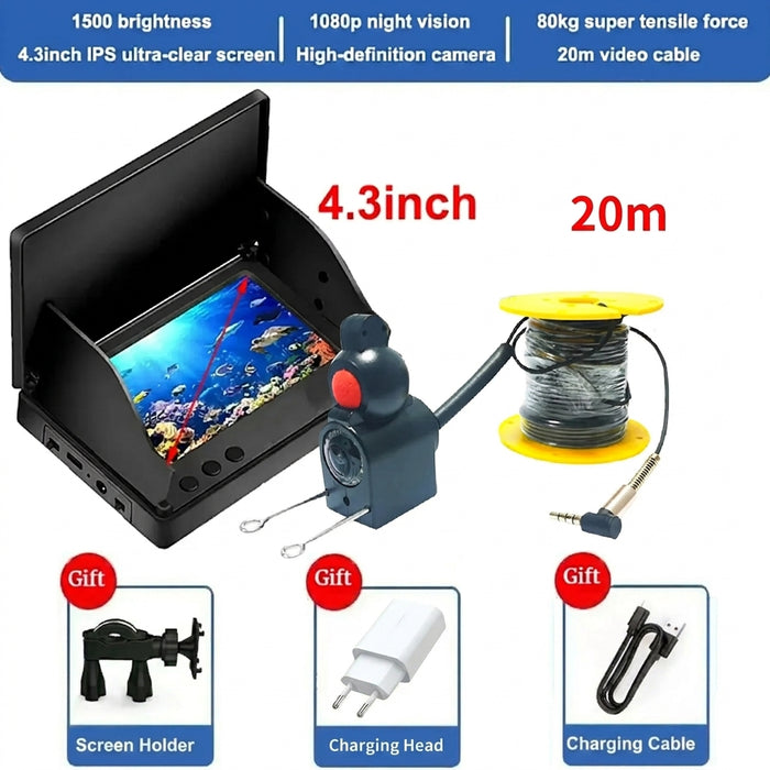 Portable 4.3in Fish Finder with 1080P Camera, 220° Wide Angle & Night Vision