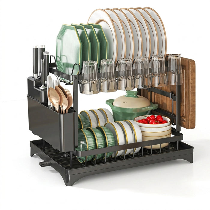 Stainless Steel 2-Tier Dish Rack — Fast-Drying & Stain-Free, Heavy-Duty Carbon Steel Frame