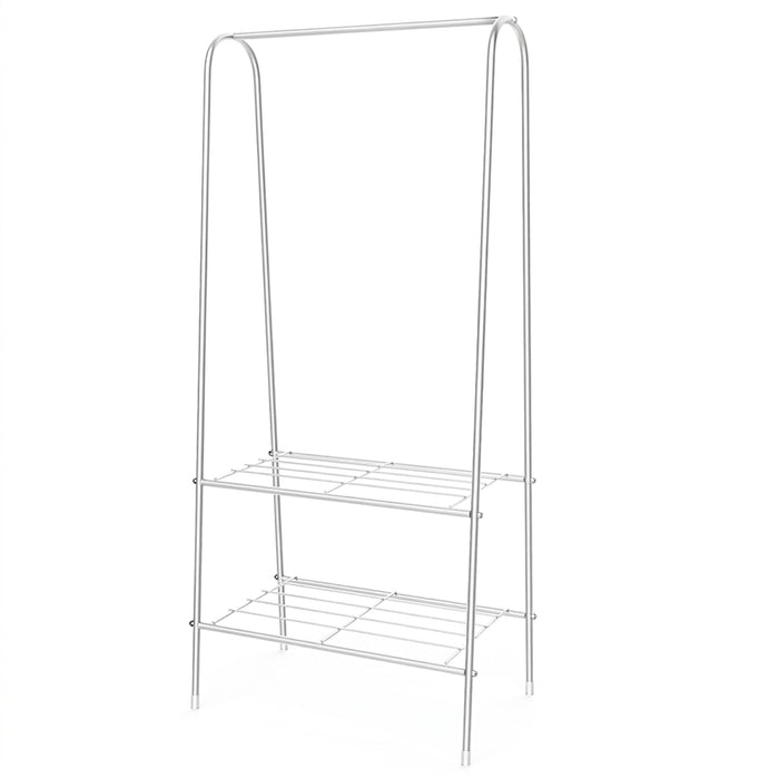 Double-Rail Standing Clothes Rack with Shoe Shelf – Metal Rail for Bedroom & Living Room