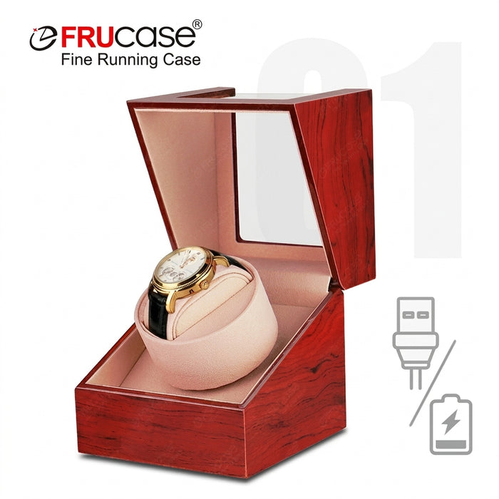 FRUCASE Wooden Watch Winder for Automatic Watches — USB or AA Battery Option