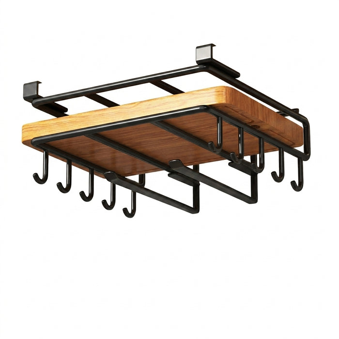 Under-Cupboard Steel Kitchen Rack with Hooks — Paper Towel, Cutting Board & Lid Holder