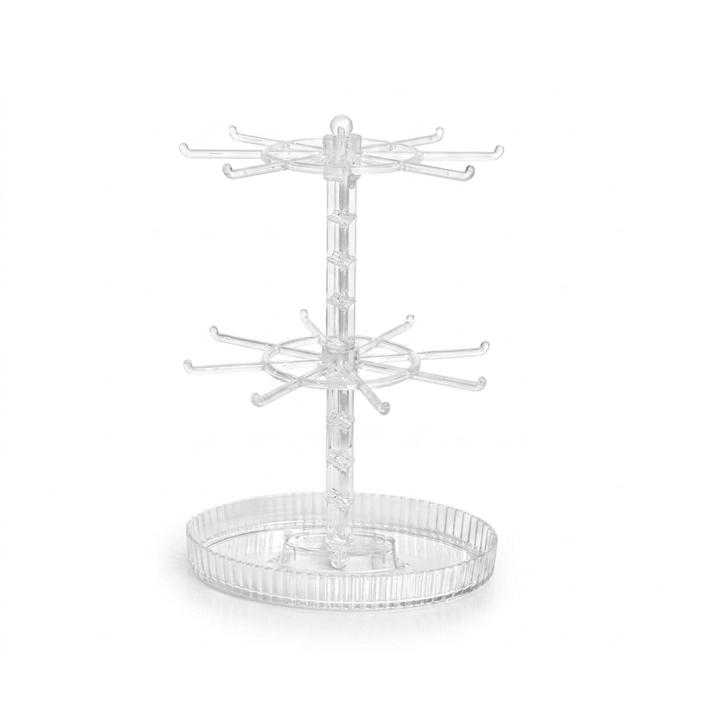 Rotatable 2- or 3-Tier Jewellery Display Stand — 16 or 24 Hooks, Black or Transparent