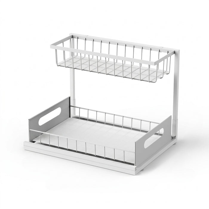 2-Tier Sliding Under-Sink Organiser – Rustproof Metal Storage for Kitchen & Bathroom Cabinets
