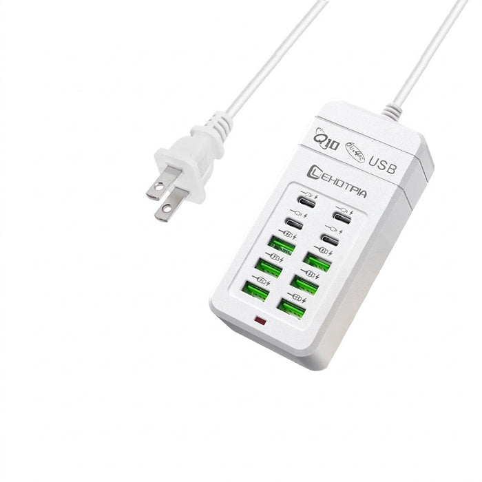Portable Power Strip with USB‑A & USB‑C — 1.2m Cable, EU/UK/US Plug