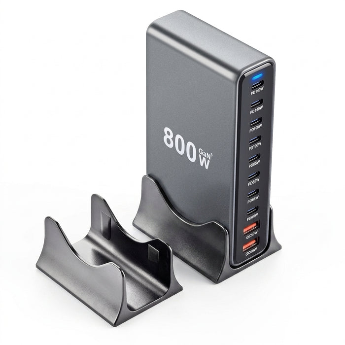 800W GaN 10-Port Desktop Charger — PD 140W Fast Charge for iPhone, iPad, MacBook
