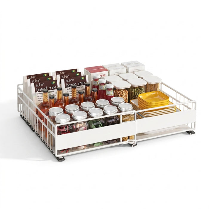 Retractable Pull-Out Metal Drawer Rack — Punch-Free Under-Sink Storage (Small/Large, White/Black)