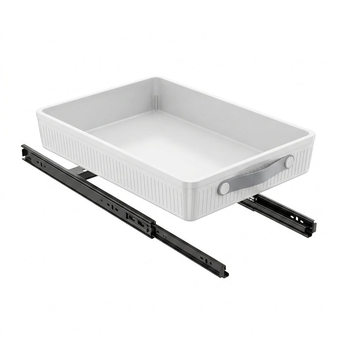 Pull-Out Cabinet Organiser Tray with Handle — Plastic, Reusable (White, M/L)