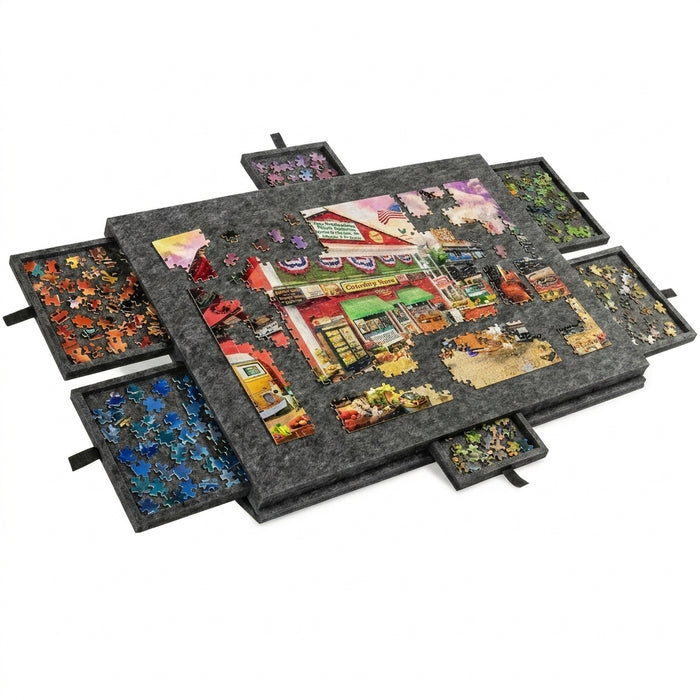 1500-Piece Jigsaw Puzzle Table with 6 Drawers — Felt Board, Tilting 2‑in‑1 Stand & Cover, Lightweight Portable
