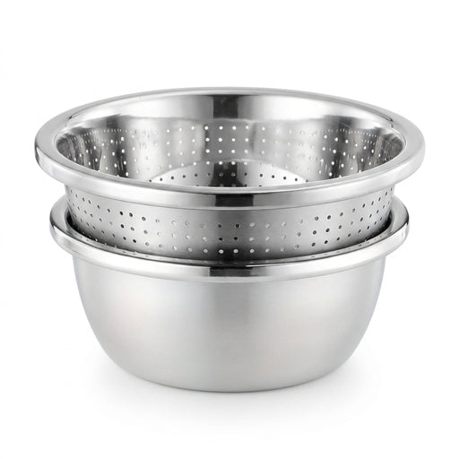 2-Piece Stainless Steel Colander & Mixing Bowl Set — Rice Washer and Strainer
